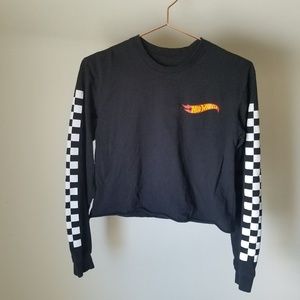 Black Long Sleeve Hot Wheels Crop Top T Shirt